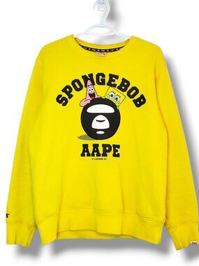 A Bathing Ape BAPE AAPE  x SpongeBob Crewneck Sweater Yellow Size L